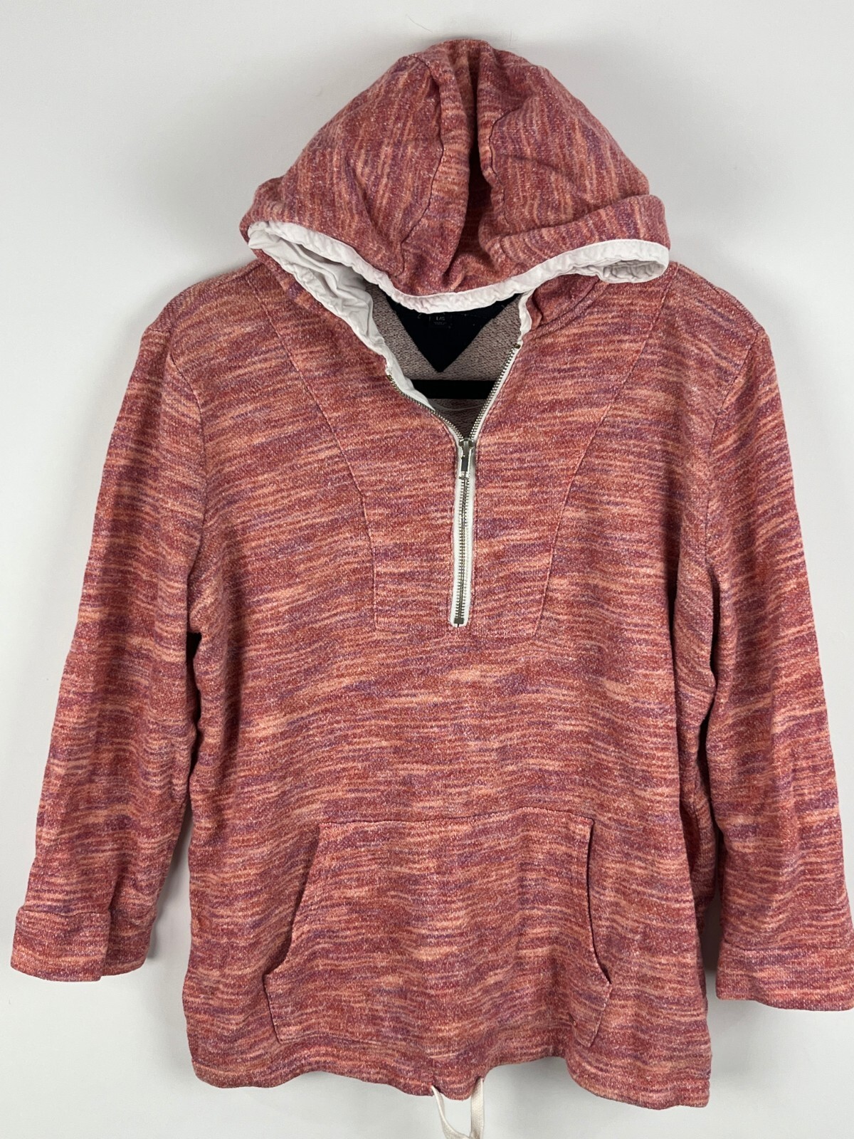 Tommy Hilfiger Pink 3/4 Sleeve Hoodie Size L with Pockets & 1/4 Zip Stretch
