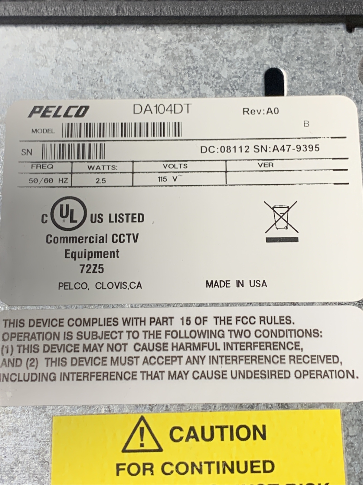 Used Pelco DA104DT Video Distribution Amplifier eBay