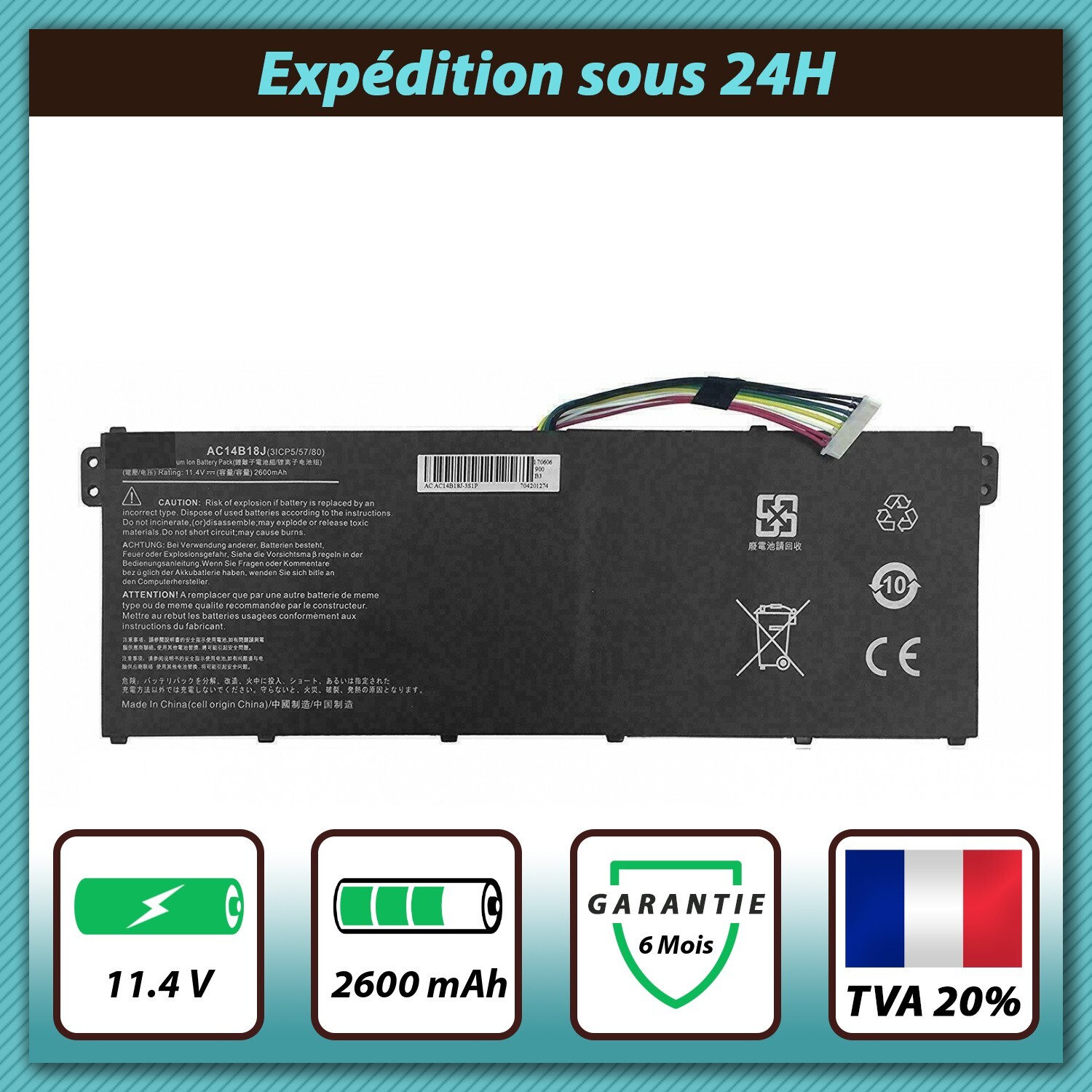 Batterie Acer Aspire ES1-512-C4FR pour réparer un PC qui se coupe