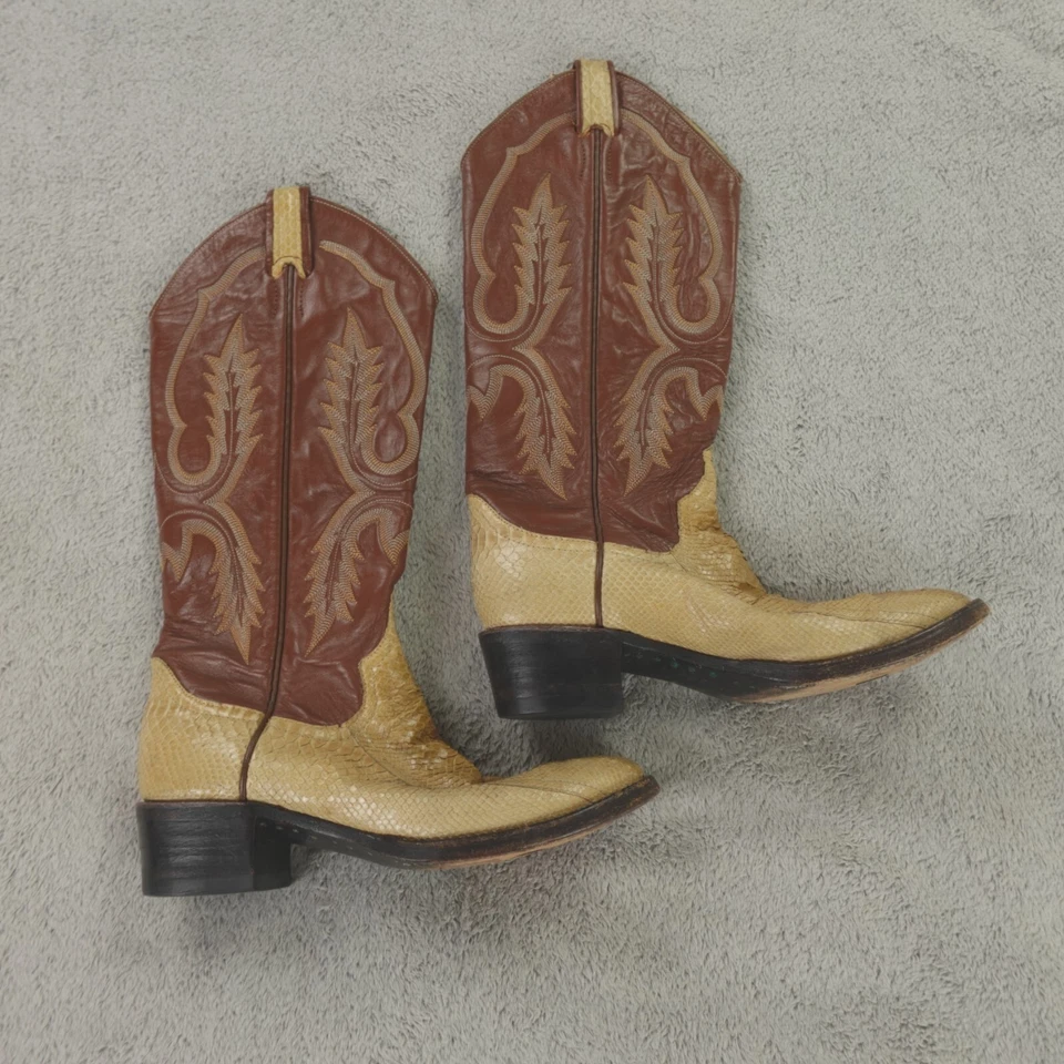 Larry Mahan Boots Womens 6.5 B Exotic Snake Leather Tan Brown USA Cowboy Western - Image 2 of 4