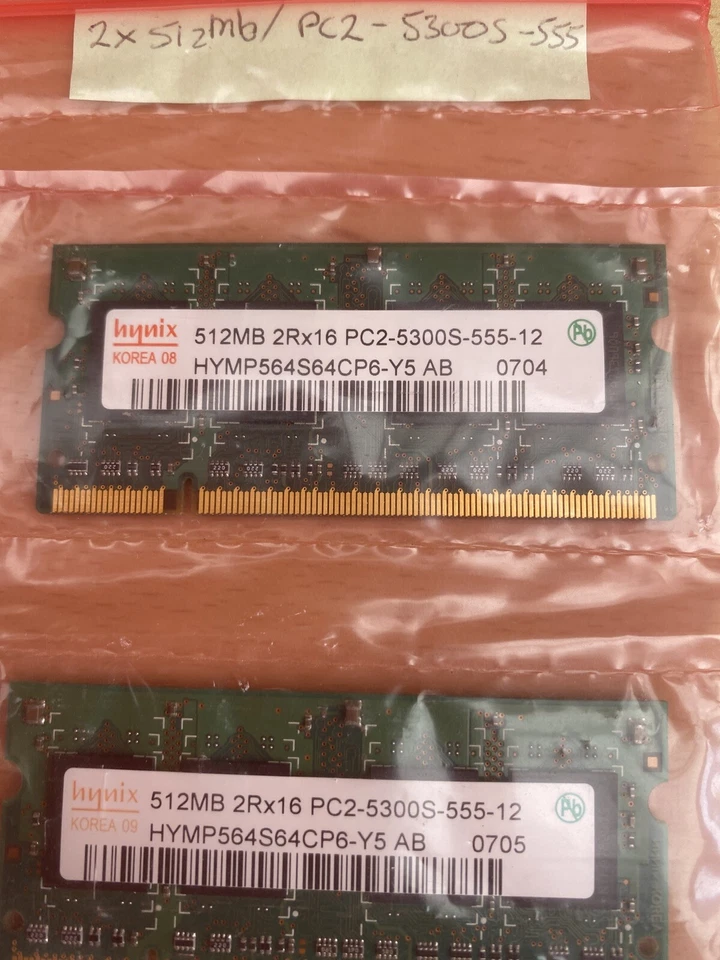 1GB 2 X Hynix HYMP564S64BP6Y5 512 MB, PC2-5300 DDR2-667 DDR2 RAM, 667 MHz SODIMM - Image 2 of 4