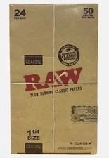 24 X 1 1/4 1.25 RAW CLASSIC NATURAL UNREFINED ROLLING PAPERS 1.25 SIZE