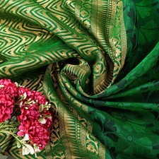 Sanskriti Vintage Green-Golden Pure Silk Saree Brocade Woven Sari 5.5 Yd Fabric