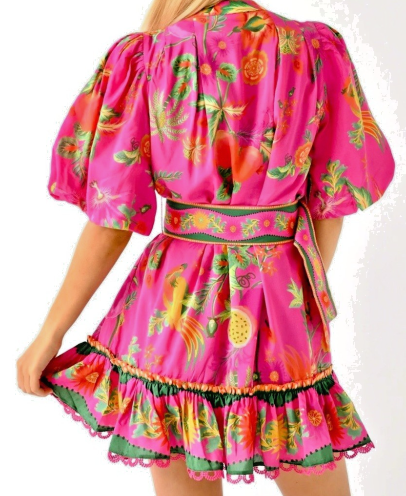 open lace back dress Pink Full Garden Mini Dress  FARM Rio