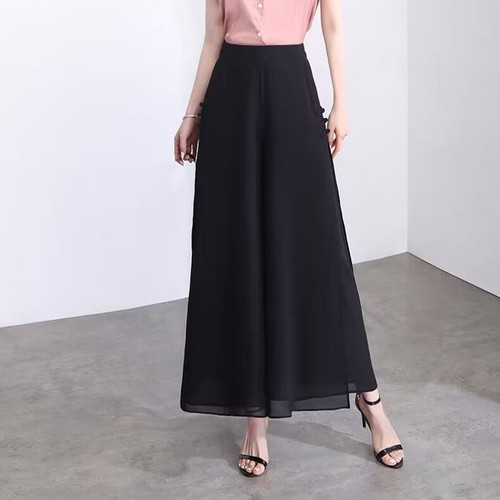 Lightweight Elastic Waist Chiffon Pants for Women with Unique Slit Design - Picture 8 of 16