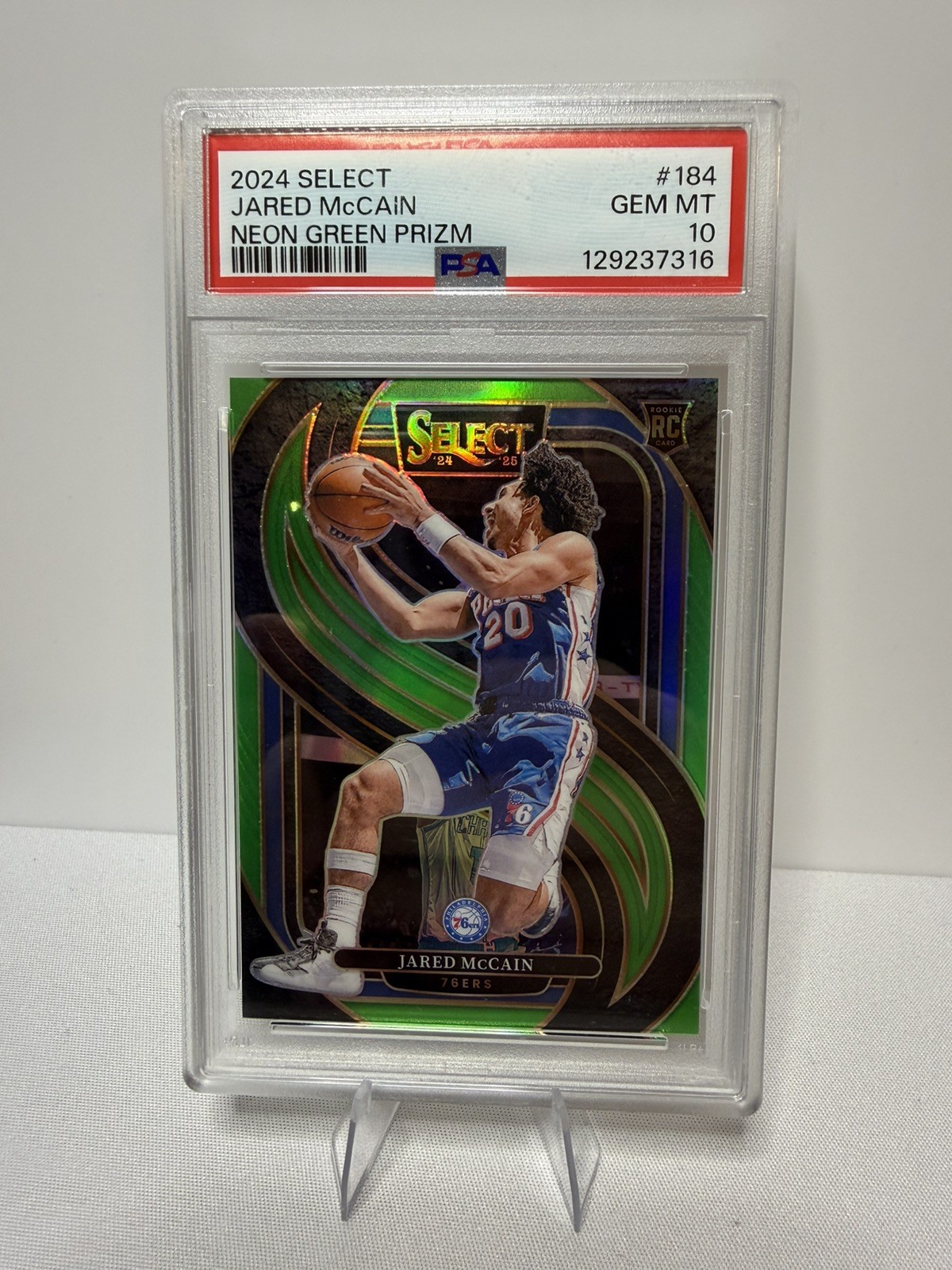 Jared McCain 2024-25 Select Neon Green Prizm /75 #184 Premier Level PSA 10 RC