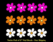 Hippy Flowers Variety 12 Pk White Pink Orange Vinyl Decals Window Laptop Tumbler
