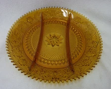 INDIANA GLASS TIARA AMBER SANDWICH ROUND RELISH TRAY 12" DIVIDED