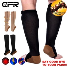 Copper Zipper Compression Socks Support Graduated Stocking Women & Men 20-30mmHg