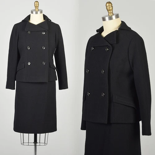 Combinaison jupe noire Christian Dior Paris Medium A/W 1966 ceinture cuir haute couture