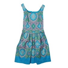 Talbots Womens Dress 10 Blue Green Garden Party Paisley Cottage Bloom Career