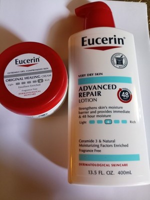 2 PK Eucerin, Advanced Repair Lotion, 13.5 fl oz (400 ml & Healing Cream 4oz