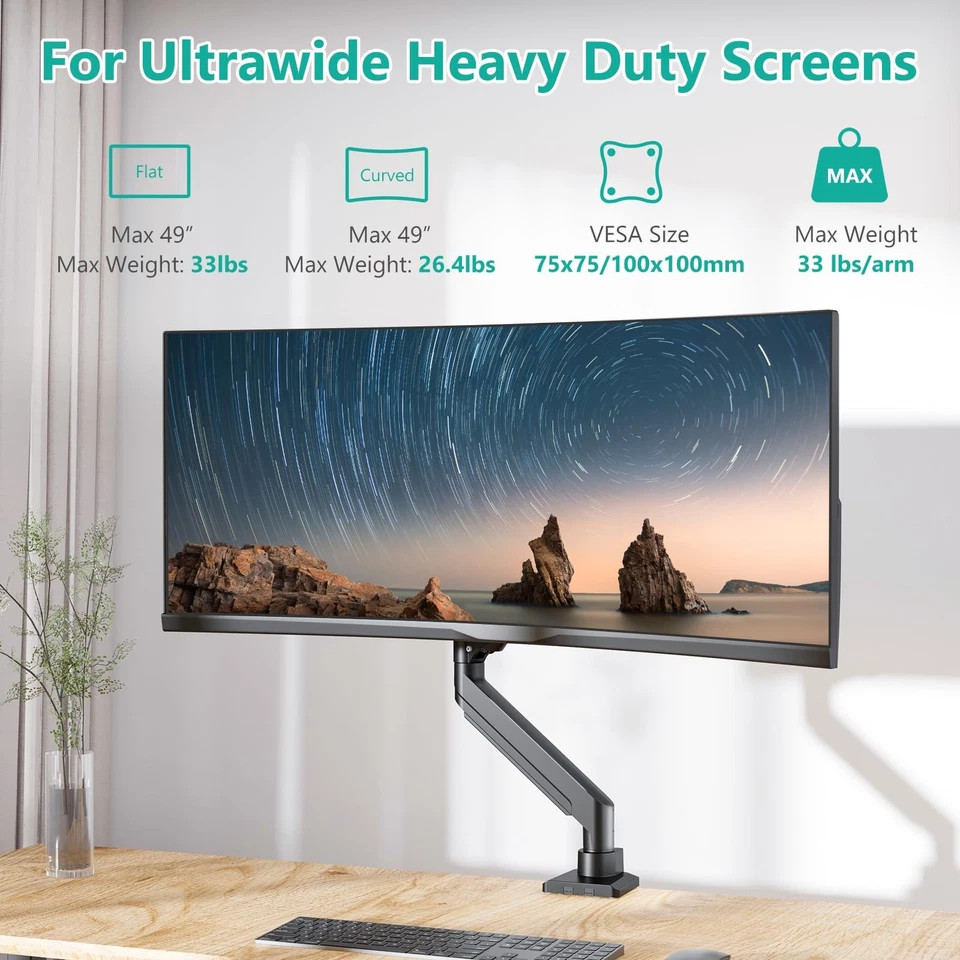 WALI Ultrawide Monitor Arm for 13 to 49 Inch Heavy Duty Curved Screens, Holds... - Image 3 of 4