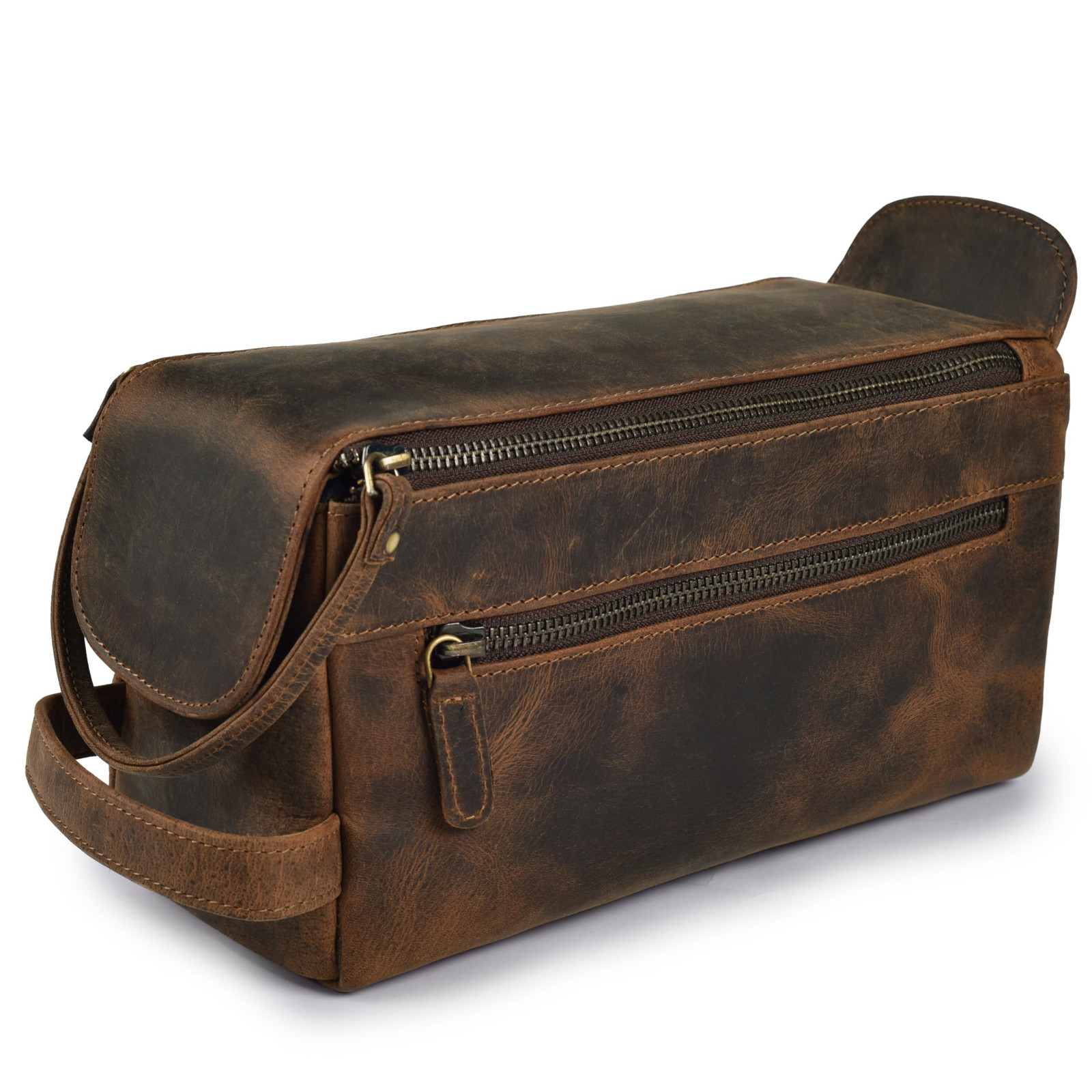 Premium Leather Travel Toiletry Bag - Unisex Water-Resistant Travel Dopp Kit,...