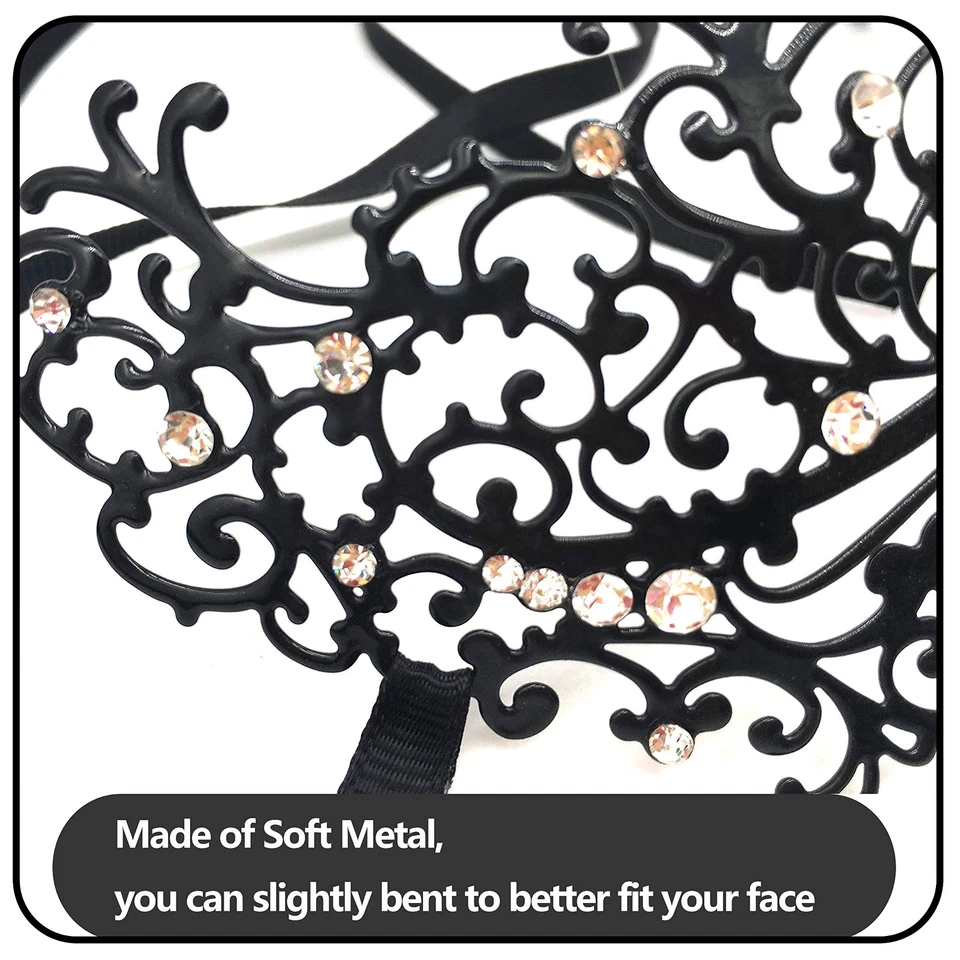Metal Laser Cut Masquerade Venetian Party Mask Black - Image 4 of 4
