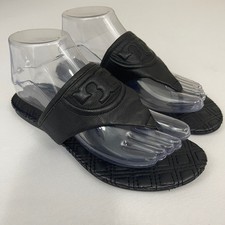 Tory Burch Fleming Black Leather Thong Sandals Flat Flip Flops Womens Size 7