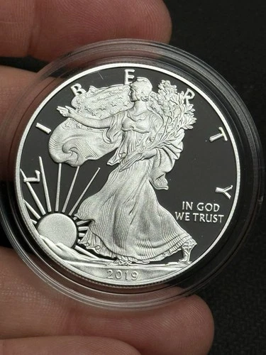 GEM PROOF 2019-W American Silver Eagle Dollar in Capsule, $1 U.S. .999 Coin ASE
