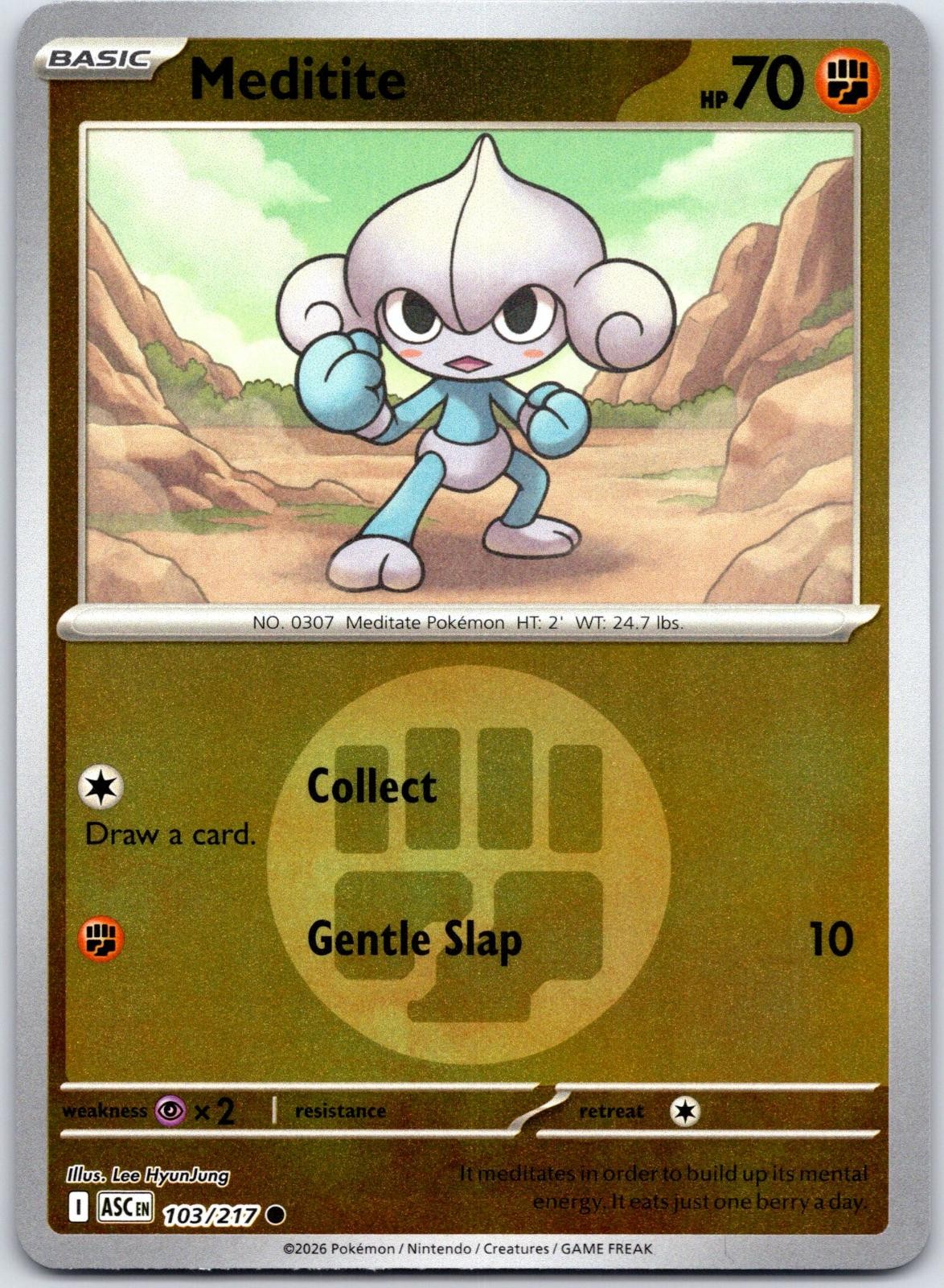 Meditite (Energy Symbol Pattern) 103/217 Ascended Heroes Pokemon Reverse Holo NM