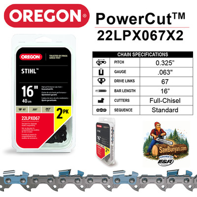 2-Pack 16'' Chains for Stihl 024, 024 Super, 026, 026 PRO, 026P, 028, 22LPX067X2