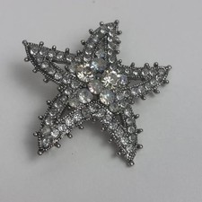 Silver Starfish Brooch Rhinestone Sea Star Coastal Mermaidcore Beach Jewelry