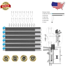 Durable Trampoline Enclosure Poles 6-Pole Gray Steel 12-16ft Replacement Set
