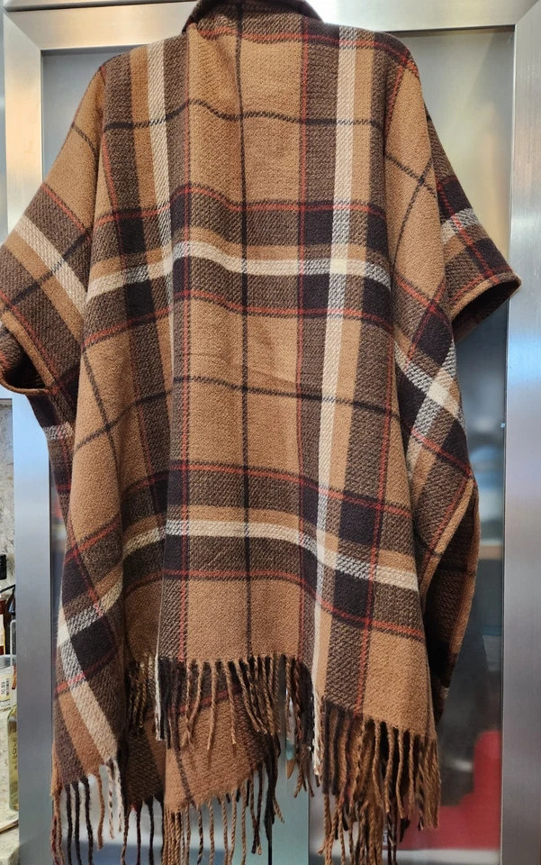 Poncho suéter Marc New York para mujer talla única marrón/bronceado a cuadros con capa 35" de largo Foto 3 de 4