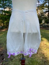 Antique Edwardian White Cotton Bloomers   Lace Trim   Lavender Ribbon Detail   L