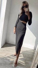 Zara Long Dress With Cut Out Detail Black Dress Size S New With Tag $149