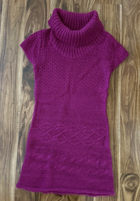 Say What Cowl Neck Sweater Dress Magenta Pink Short Cap Sleeve Size Large