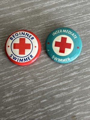 Vintage American Red Cross Buttons Pin Backs Swimming Beginner