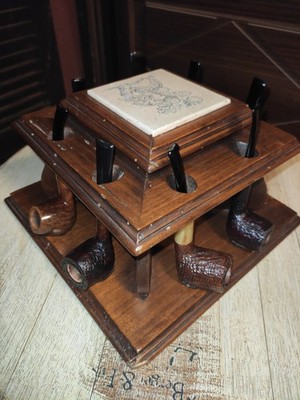 8 Seater Wooden Tabletop Pipe Holder With Tobacco Jar In The Center (Without Pipe
