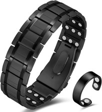 3 Pack Magnetic Bracelets For Men Pure Titanium Three Row Therapy Link Jewelry
