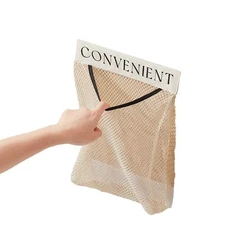 Wall Mount Mesh Storage Bag, Hanging Plastic Bag Organizer with Medium, Beige 