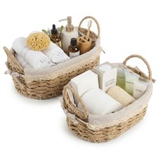 Oval Wicker Storage Basket, 2-Pack Small Woven Baskets with Handle for Gift