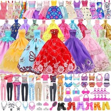 101PCS Barbie Clothes Doll Fashion Wear Clothing Outfits Dress up Gown Shoes Lot