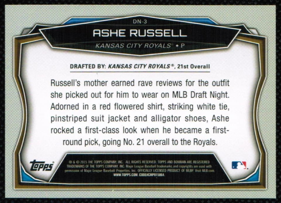 2015 Bowman Draft Picks & Prospects Night ! Ashe Russell Kansas City Royals - Image 2 of 2