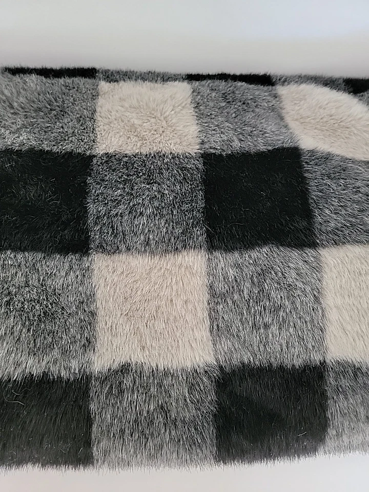 "Manta LL Bean de felpa de piel sintética negra gris a cuadros 58"" x 51""" Foto 4 de 4