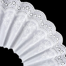 5 Yards Cotton Eyelet Lace Trim, White Embroidery Cotton Fabric Floral Scalloped