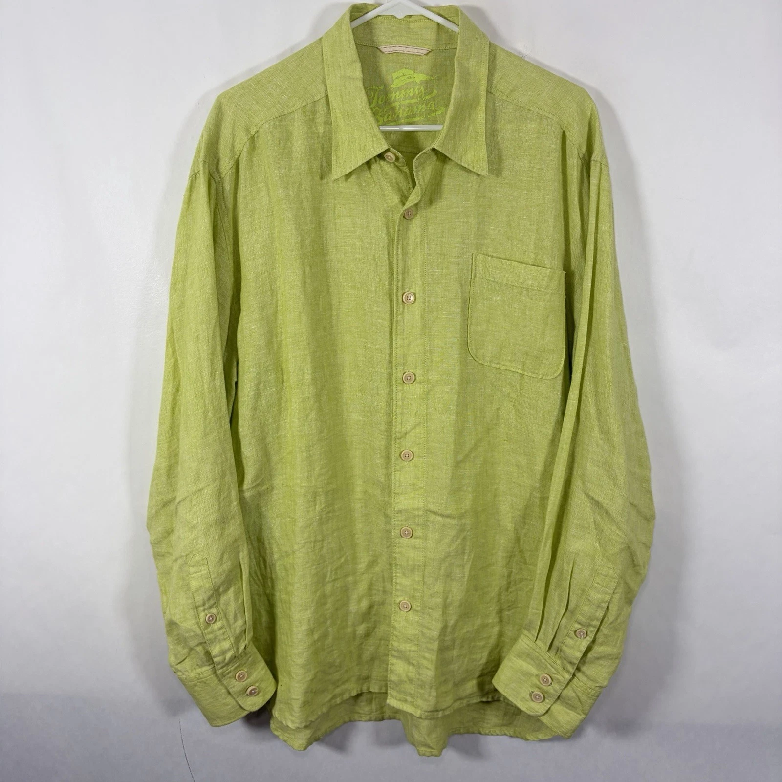 Tommy Bahama Long Sleeve Button Up Linen Blend Shirt Mens XL Bright Green