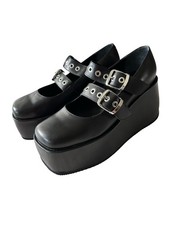  198 7.5 Free People Rhys Platform Mary Jane Wedge Grommet Buckle Straps Black