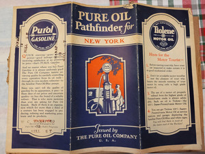Vintage 1929 New York Pure Oil Pathfinder Road Map Gas Petroliana Tiolene Purol