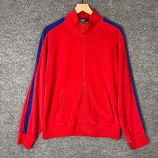 Vintage Polo Ralph Lauren Red Velour Track Jacket Blue Stripe Logo Size L
