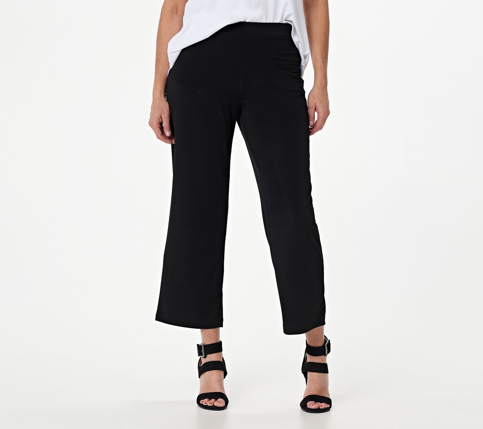 Susan Graver Women's Petite Pants PS Essentials Liquid Knit Crop Black A390514