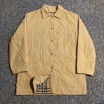 Vintage Burberrys Steppjacke Nova Check gefüttert gelb 90er Jahre Damen Large