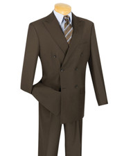 Brown Men Solid Color Double Breasted Classic Regular Fit Suit Elastic Waist NEW