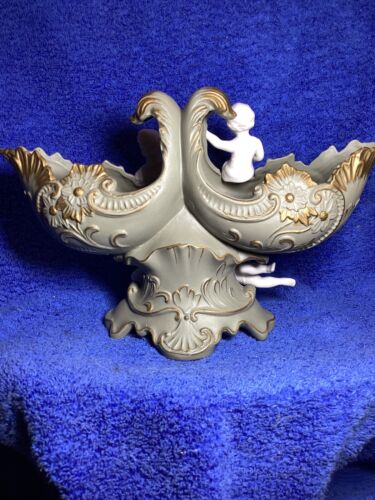 Vintage Österreich 2 Cherubs und Frau Blumenmuster Schmuck Schale Dekor wunderschön - Bild 6 von 11