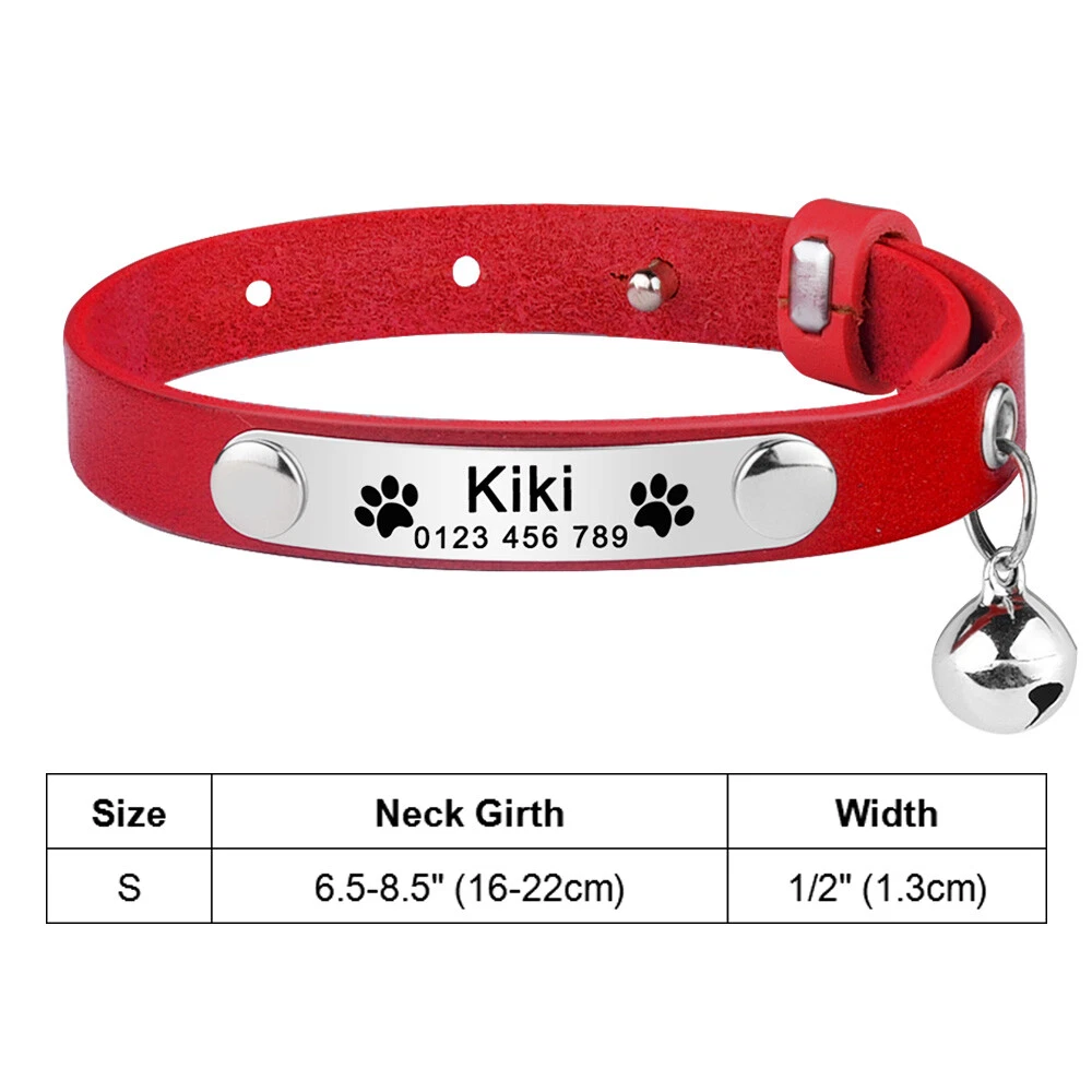 Small Personalised Cat Collar with Bell Engraved Name Tag Kitten Safety  Release