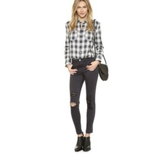 J Brand 24 Demented Black Distressed Raw Hem Skinny Jeans MSRP 198