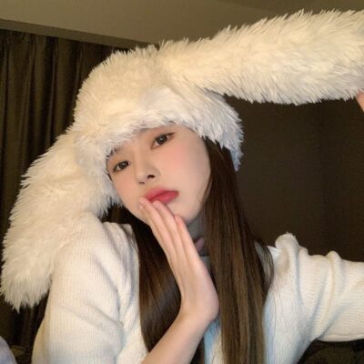 帽子 FLUFFY CHECK BUNNY EAR BEANIE LXYZXZ Bunny Long Ears Funny Hat Fluffy Winter Cap Warm Knit