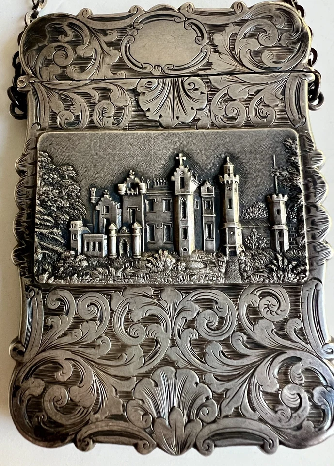 ANTIGUA TARJETERO ESTERLINA DOBLE CARA DE NATHANIEL MILLS BIRMINGHAM 1840s Foto 3 de 4